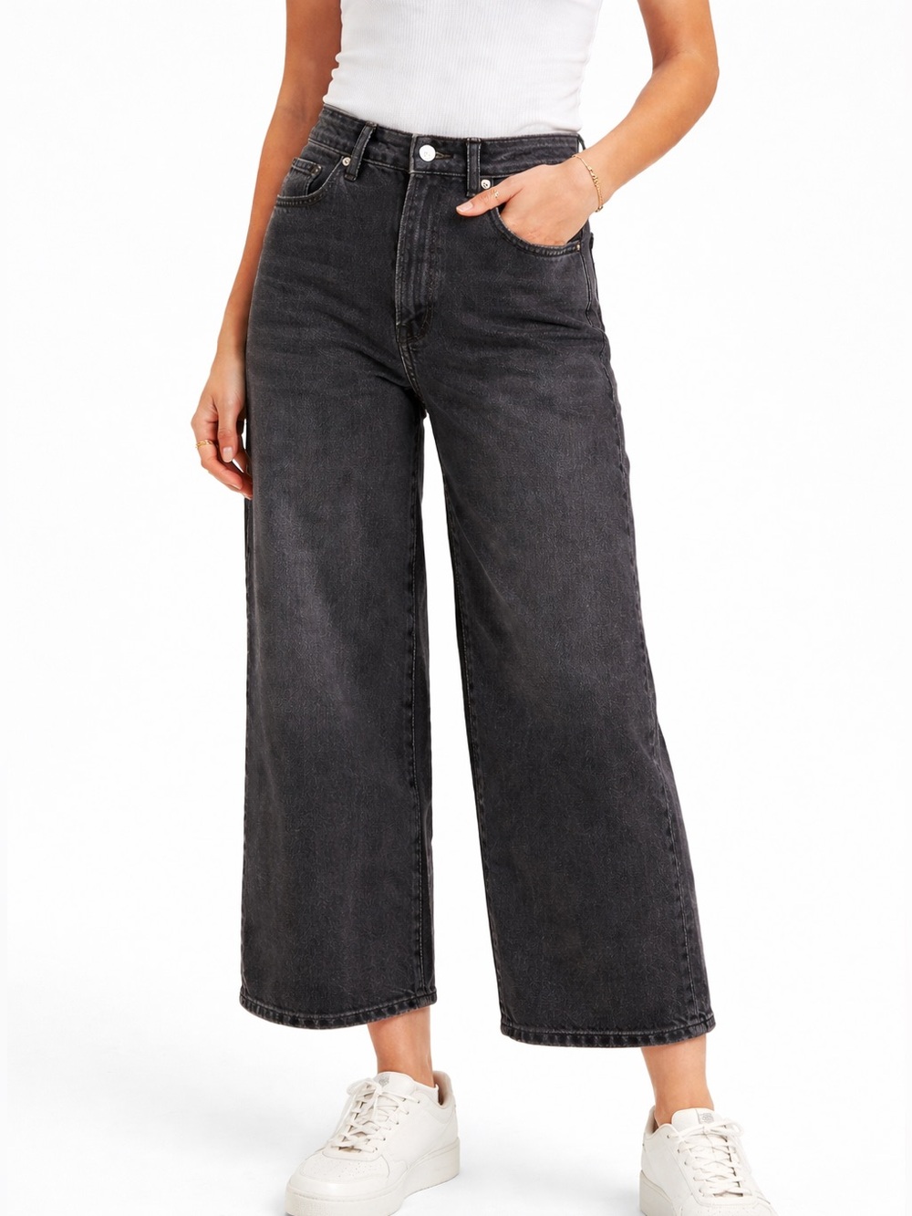 Levis Mile High Cropped Wide Leg Jeans Womens 30x25 Black Waterless NWT